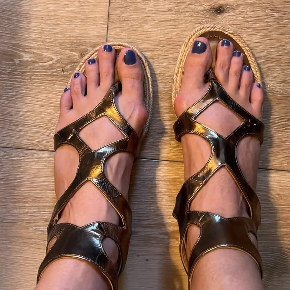 🛑 1 hour sale. Jimmy Choo, size 39EU, Metallic Espadrille Gladiator Sandals - Picture 11 of 14